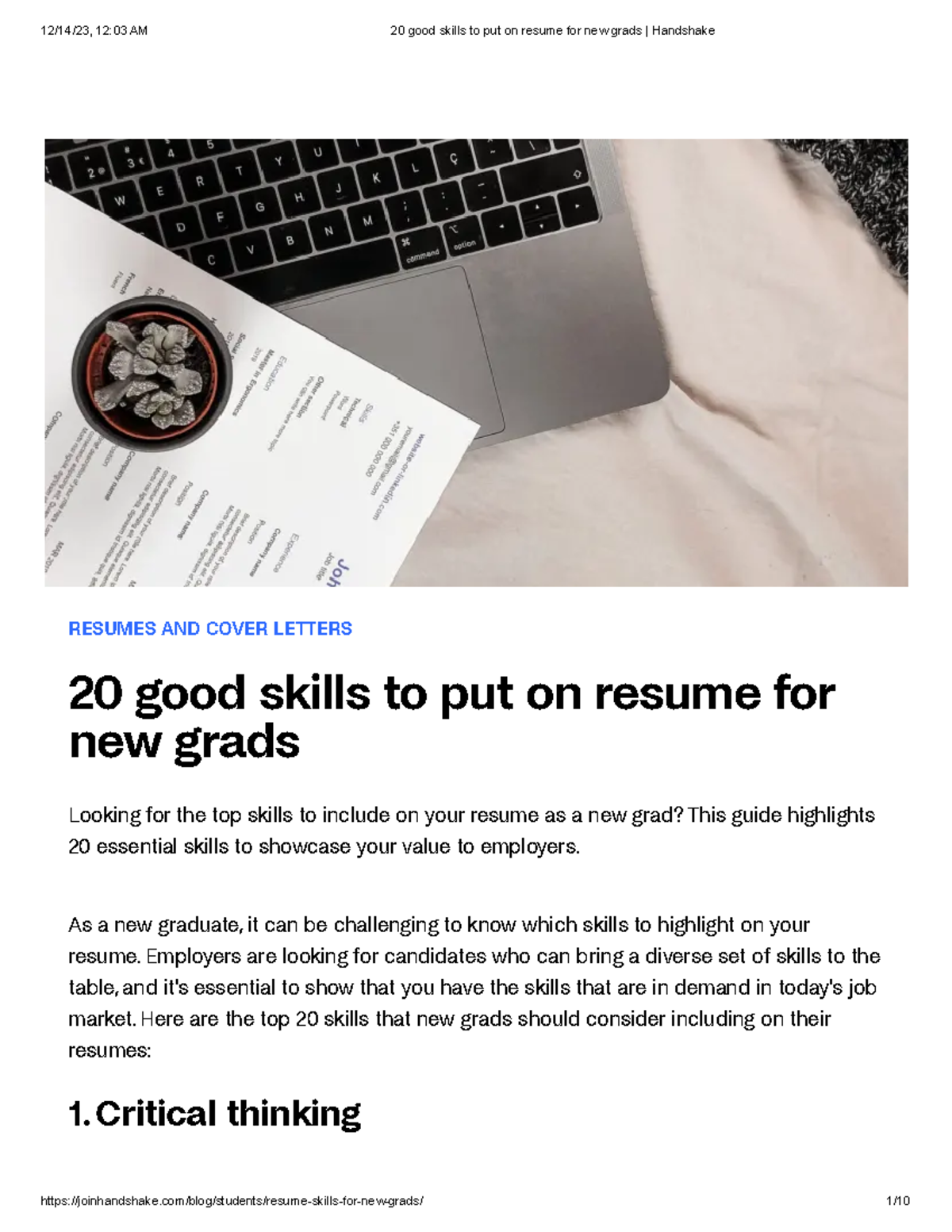 20 good skills to put on resume for new grads Handshake - RESUMES AND ...