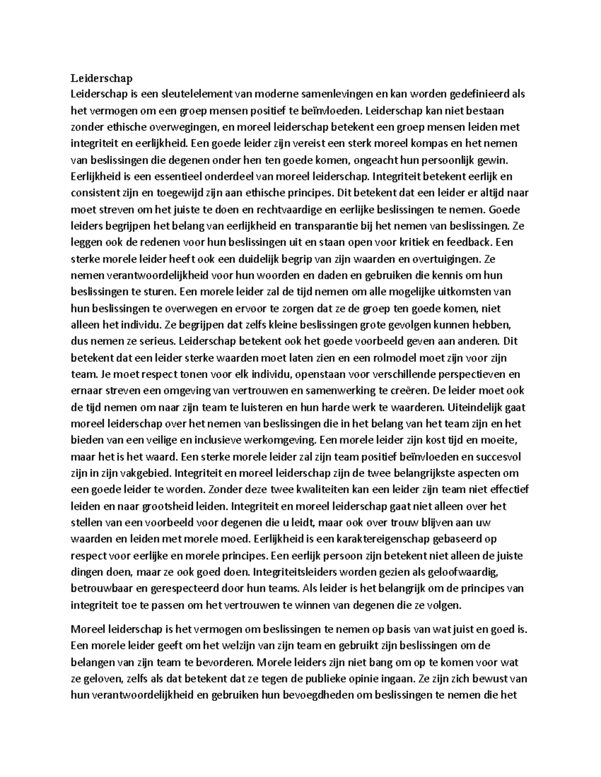 Integer handelen en moreel Leiderschap - Project Management - Studocu