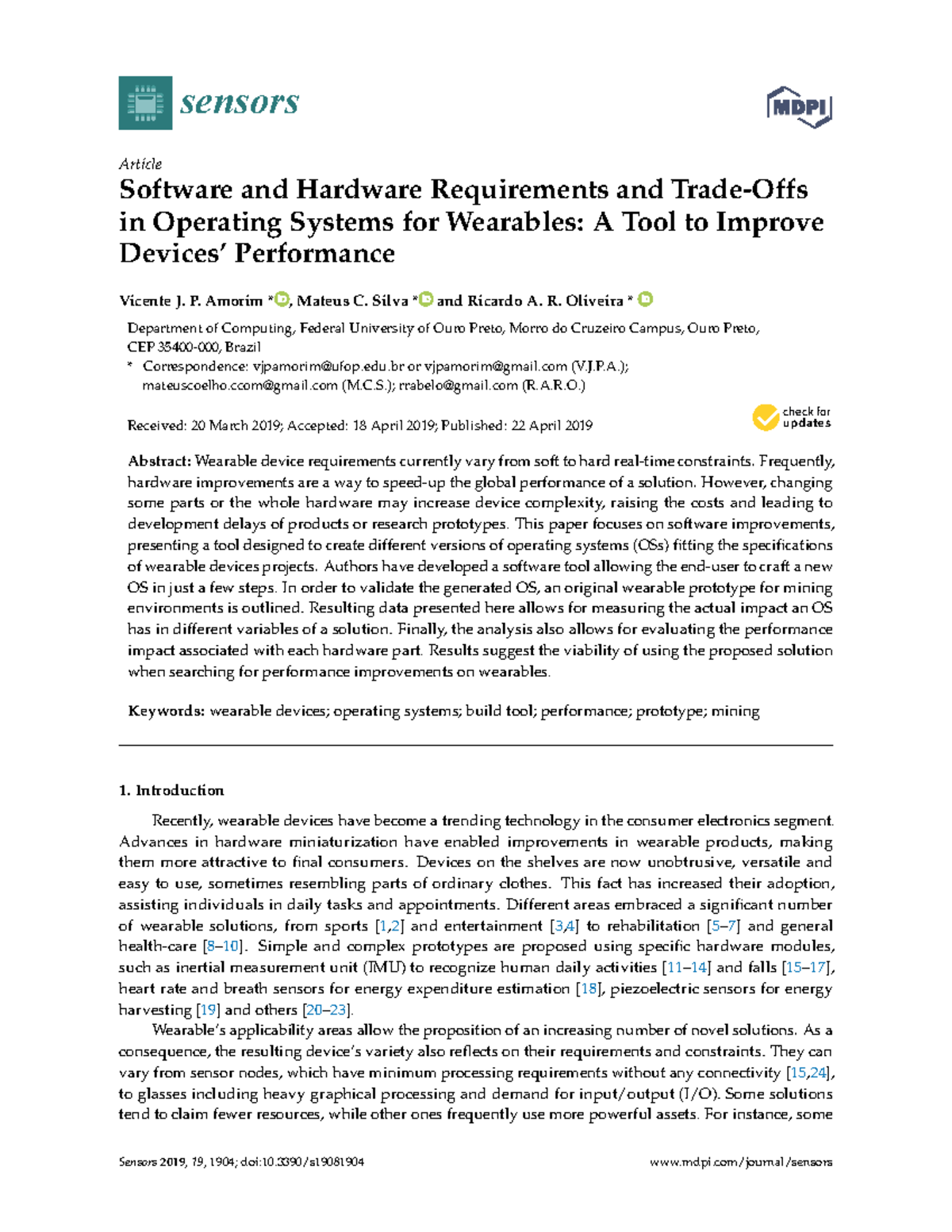 Sensors-19-01904 - OS for wearables - sensors Article Software and ...