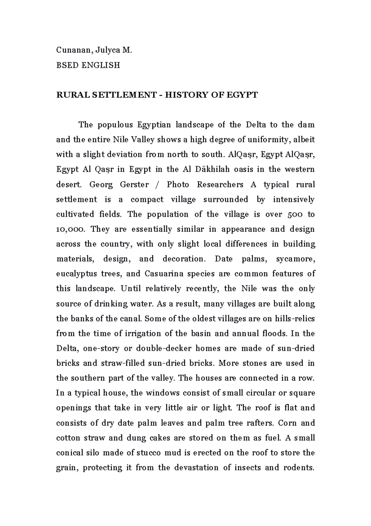 Rural Settlement - History OF Egypt - Cunanan, Julyca M. BSED ENGLISH ...