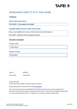 [Solved] Tafe WHS risk assessment - Community services cert IV ...