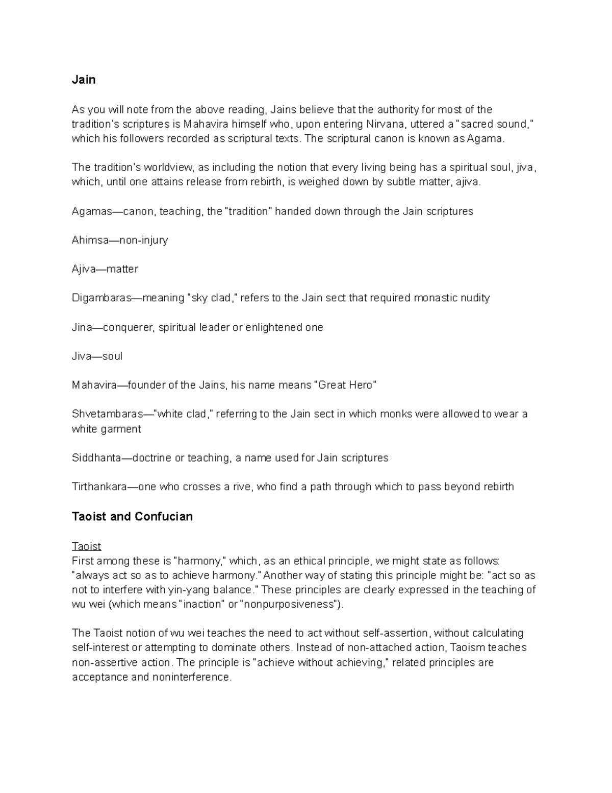 Ethics in World Religions Test 2 KEY Terms - Jain As you will note from ...