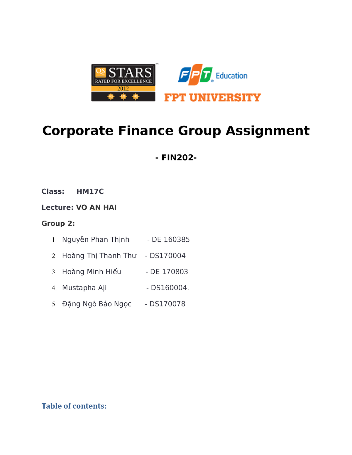 group assignment fin202