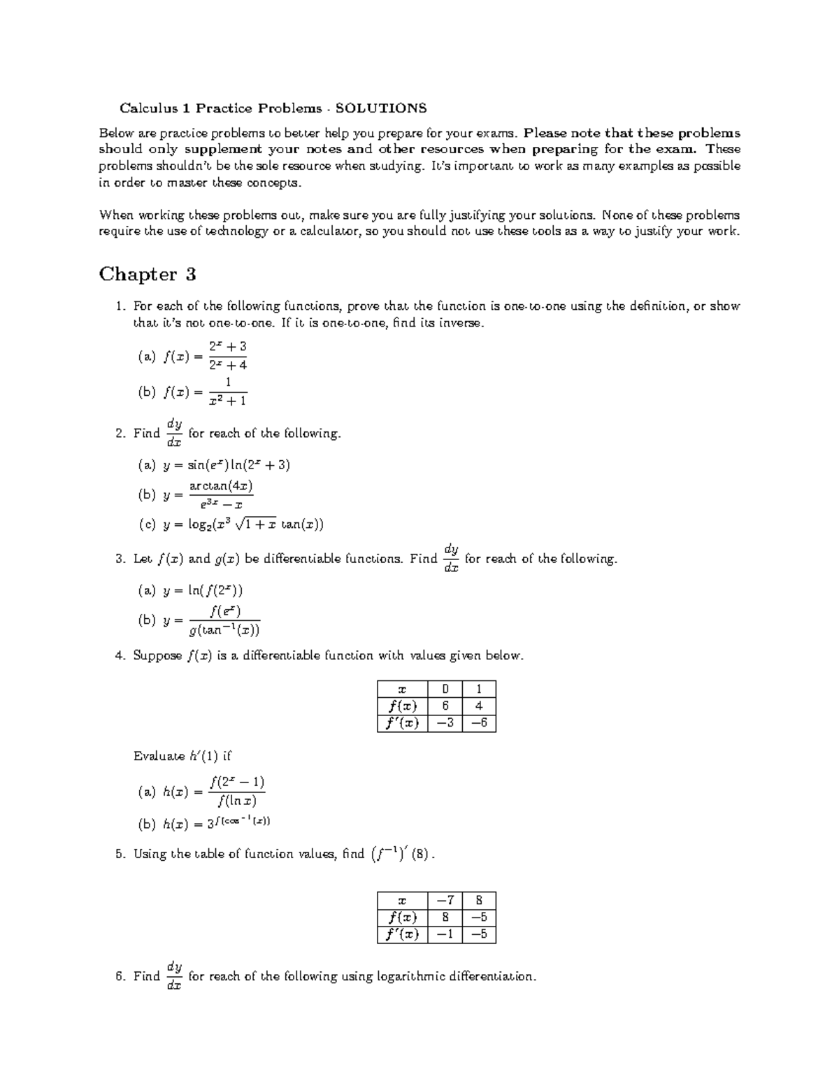 Chapter 3 Practice - Homework - Calculus 1 Practice Problems ...