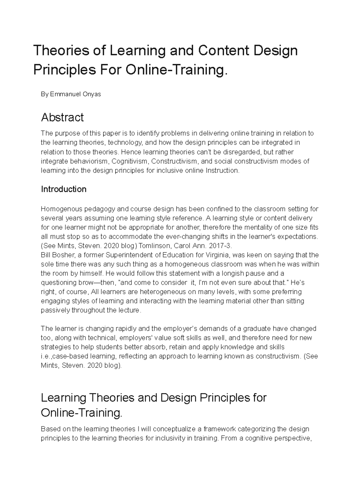 Design Principles for Online-Training - By Emmanuel Onyas Abstract The ...