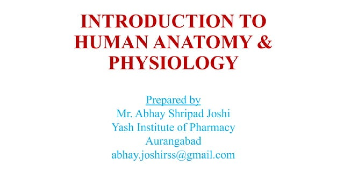 Introduction To Human Anatomy And Physiology - B.Pharmacy - Studocu