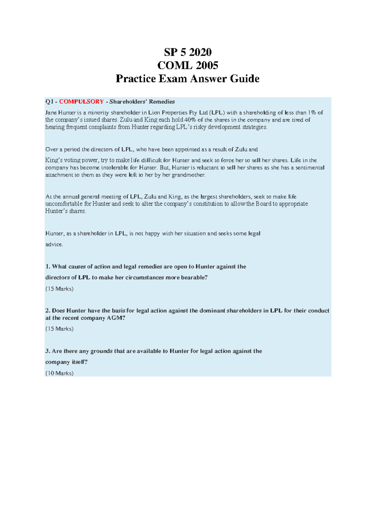 SP 5 2020 - COML 2020 - Practice Exam Answer Guide - SP 5 2020 COML ...