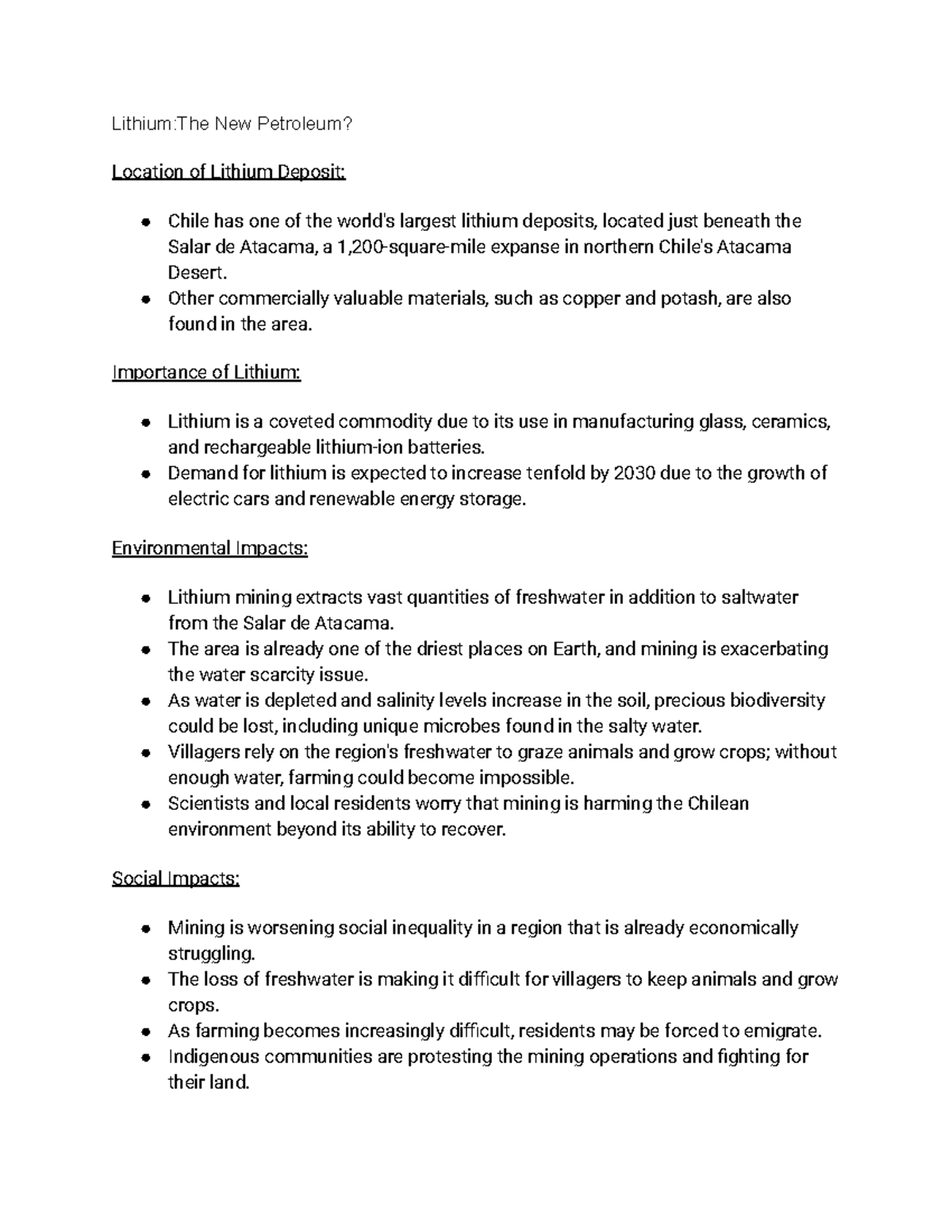 Enviromental Science 1021 Chapter 7 part 1 LithiumThe New Petroleum