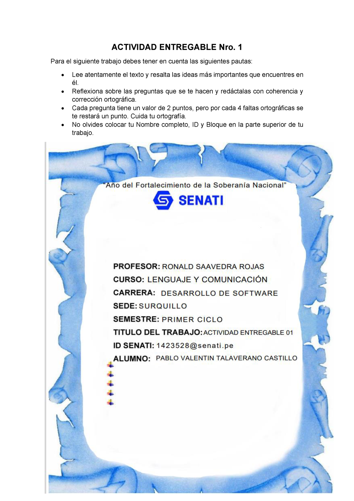 SPSU-860 Actividadentregable 001 - ACTIVIDAD ENTREGABLE Nro. 1 Para El ...