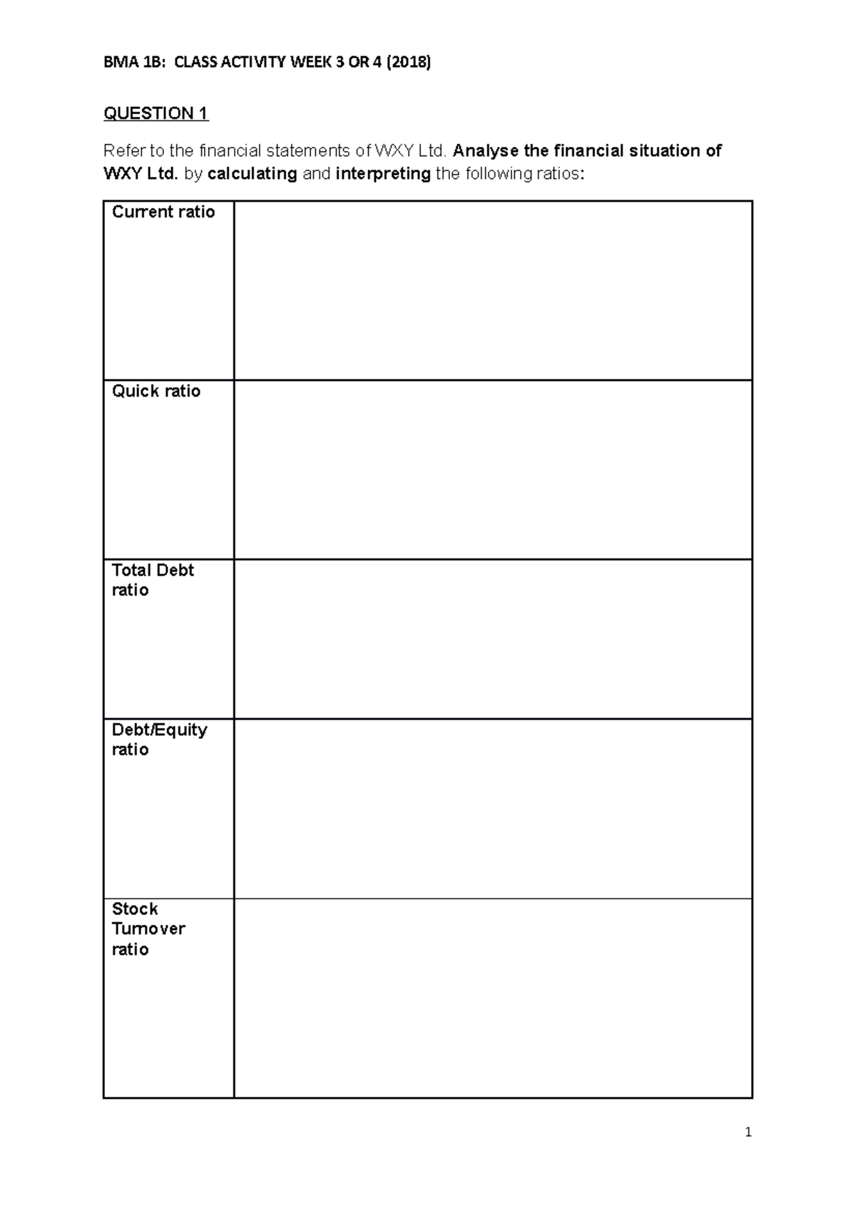 Class Activity Calculations 2018 - BMA 1B: CLASS ACTIVITY WEEK 3 OR 4 ...