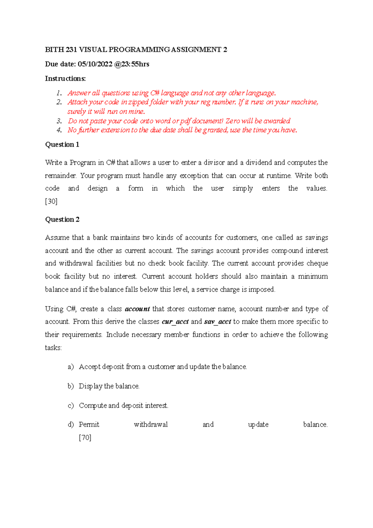 Bith 231 Visual Programming Assignment 2 Bith 231 Visual Programming Bith 231 Visual Programming Assignment 2 Bith 231 Visual Programming