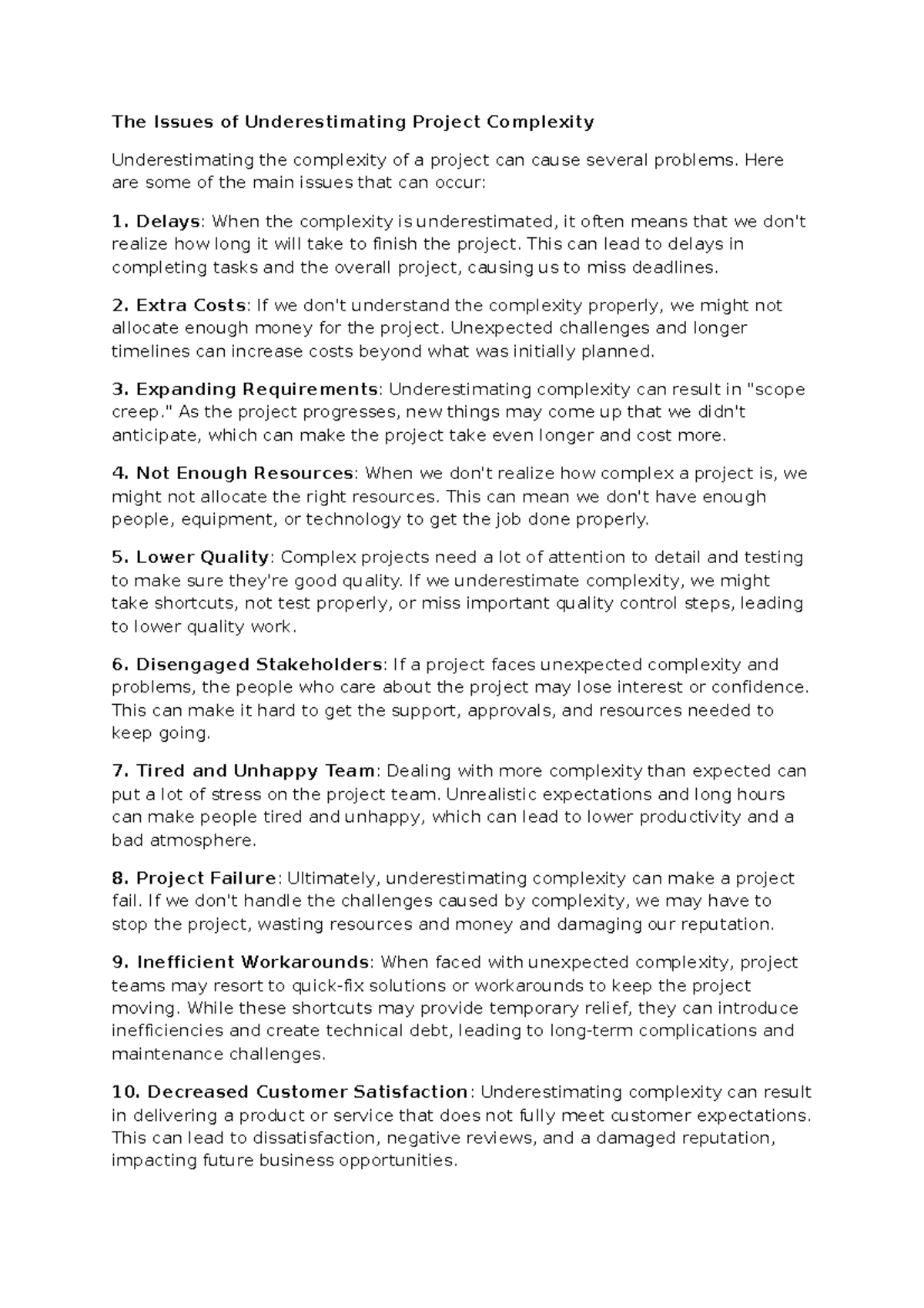 The Issues of Underestimating Project Complexity - The Issues of ...