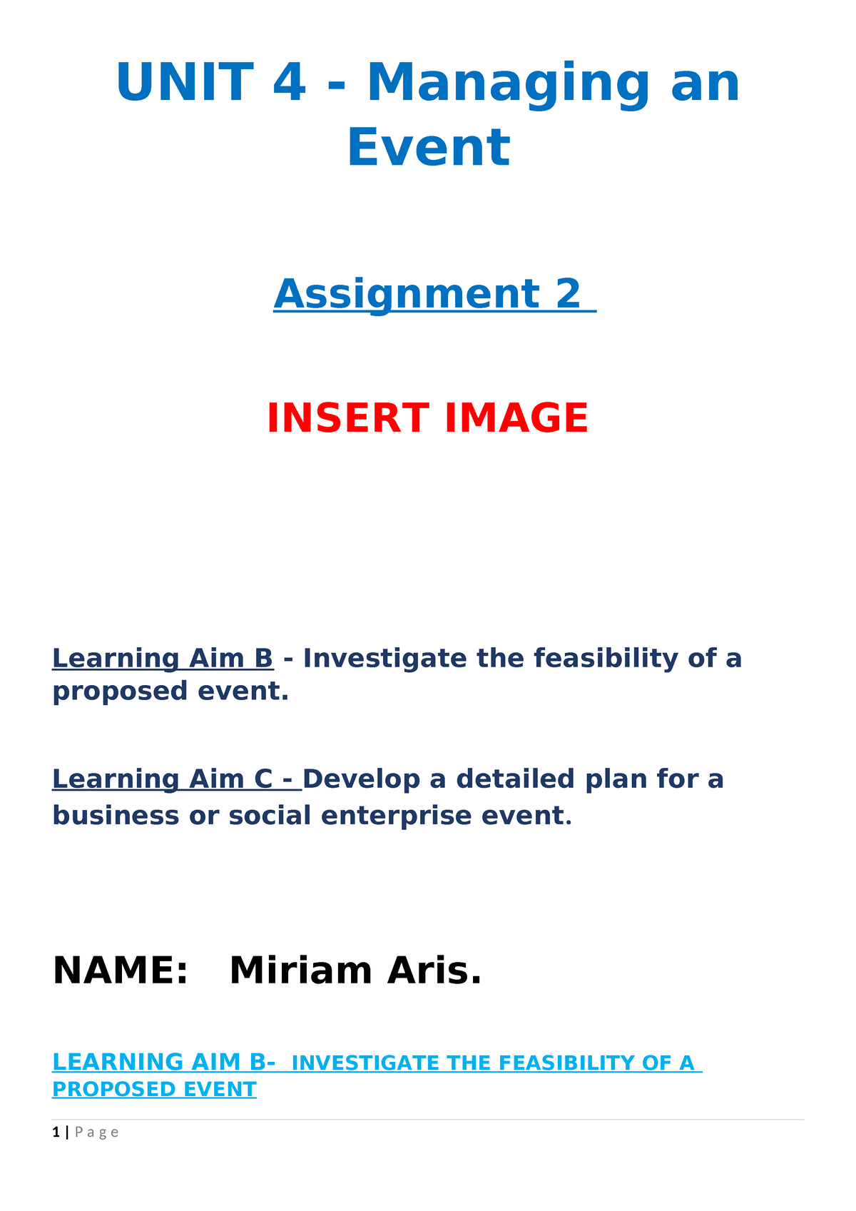 unit 4 managing an event assignment 2 example