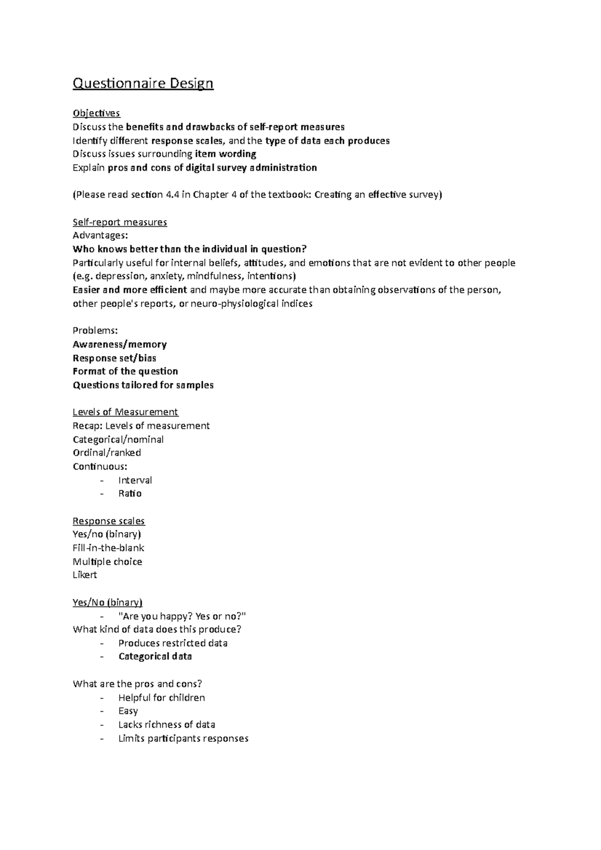 4. Questionnaire Design - Questionnaire Design Objectives Discuss the ...