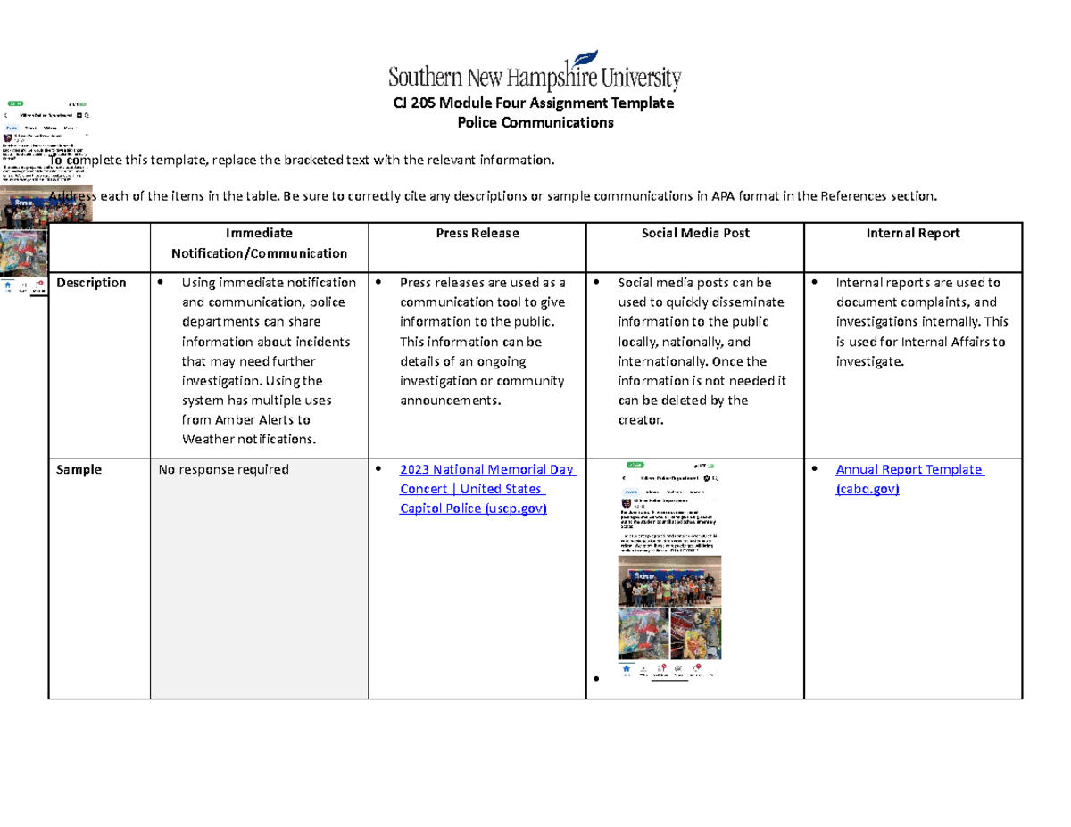 CJ 205 Module Four Assignment - Address Each Of The Items In The Table ...