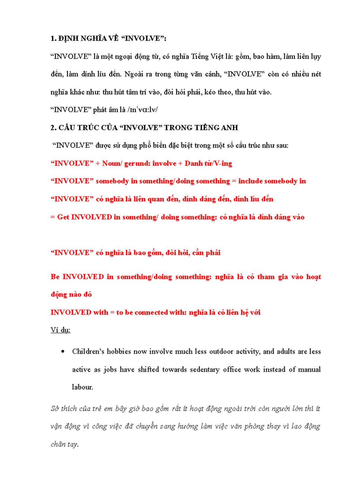 speaking test jgiiff - 1. ĐỊNH NGHĨA VỀ “INVOLVE”: “INVOLVE” là một ...