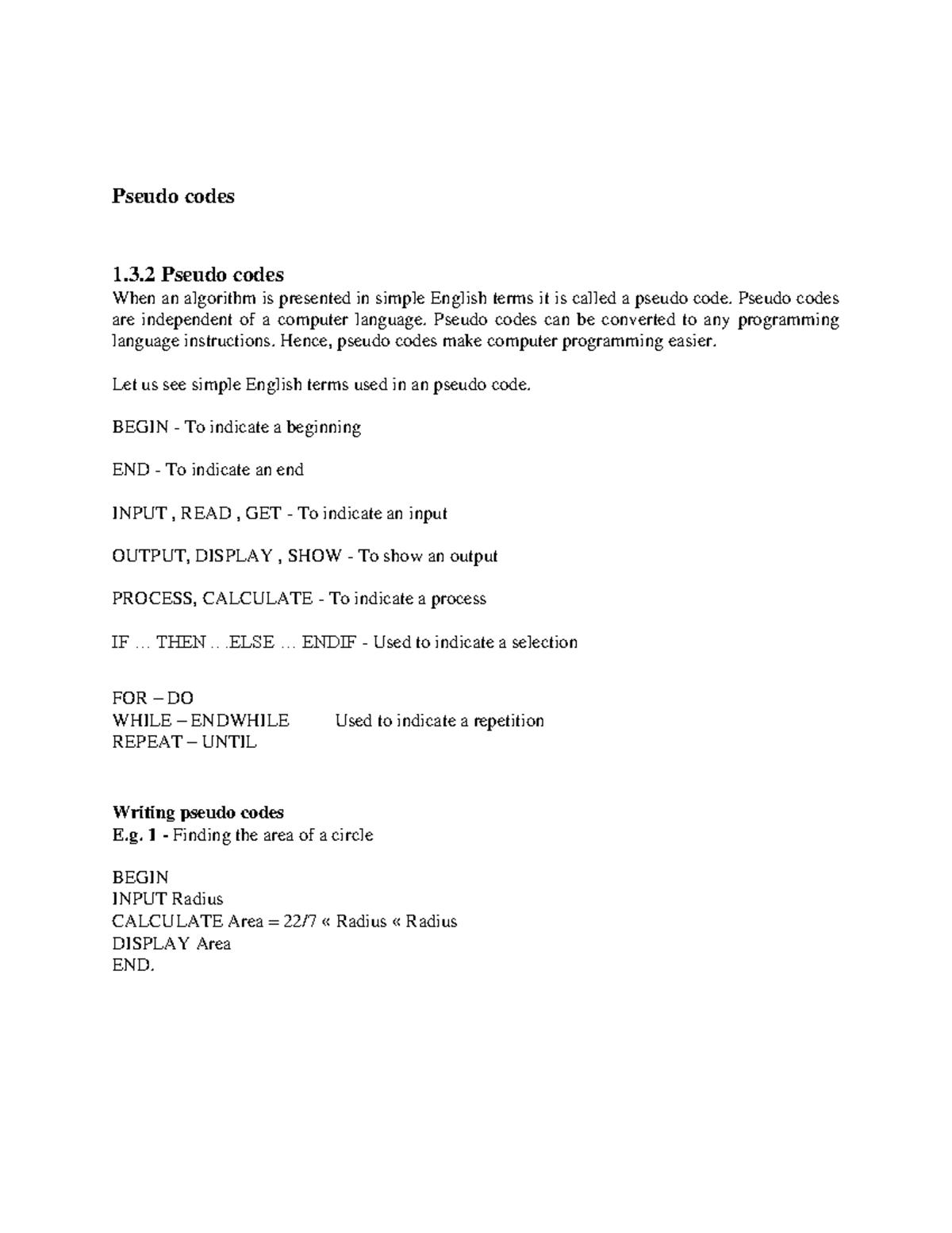 Pseudo codes-1 - 3 Pseudo codes When an algorithm is presented in ...