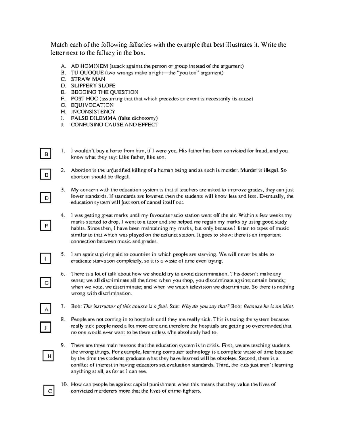 Fallacies Solution Match Each Of The Following Fallacies With The Fallacies Solution Match Each Of The Following Fallacies With The