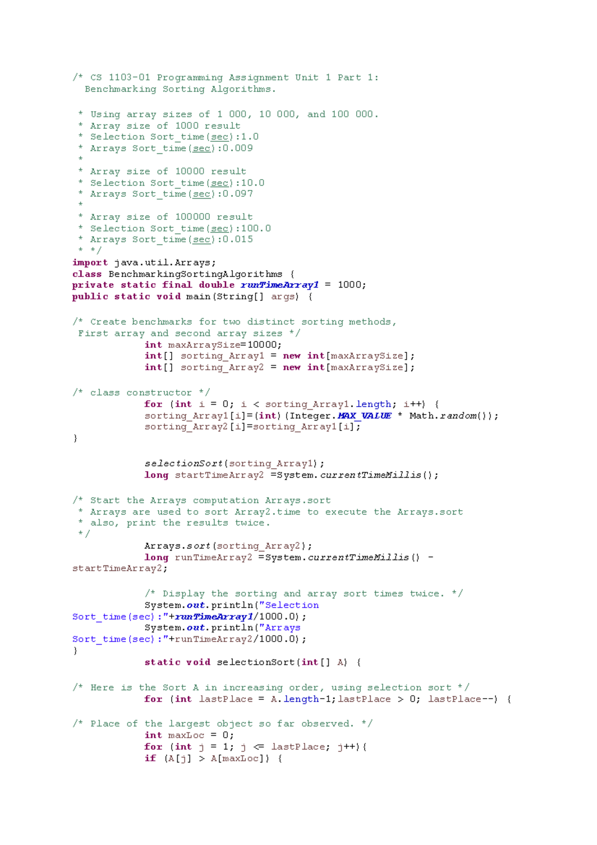 CS 1103-01 Assignment Unit 1 - /* CS 1103-01 Programming Assignment ...