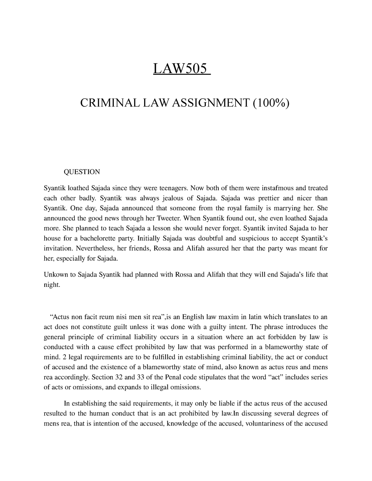 criminal law assignment