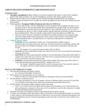 EXAM 4 Study Guide - synthesis of nursing care - EXAM 4 SYNTHESIS STUDY ...