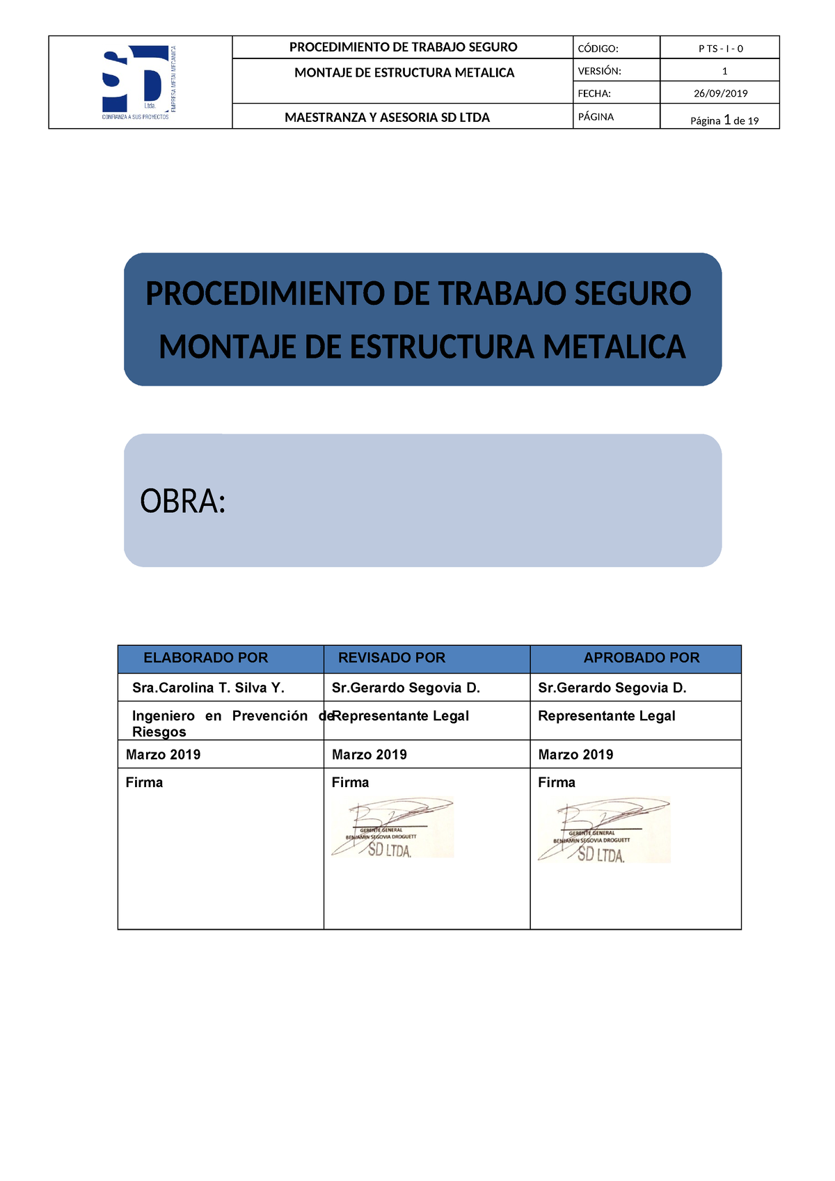 Procedimiento Montaje DE Estructura SD LTDA - MONTAJE DE ESTRUCTURA ...