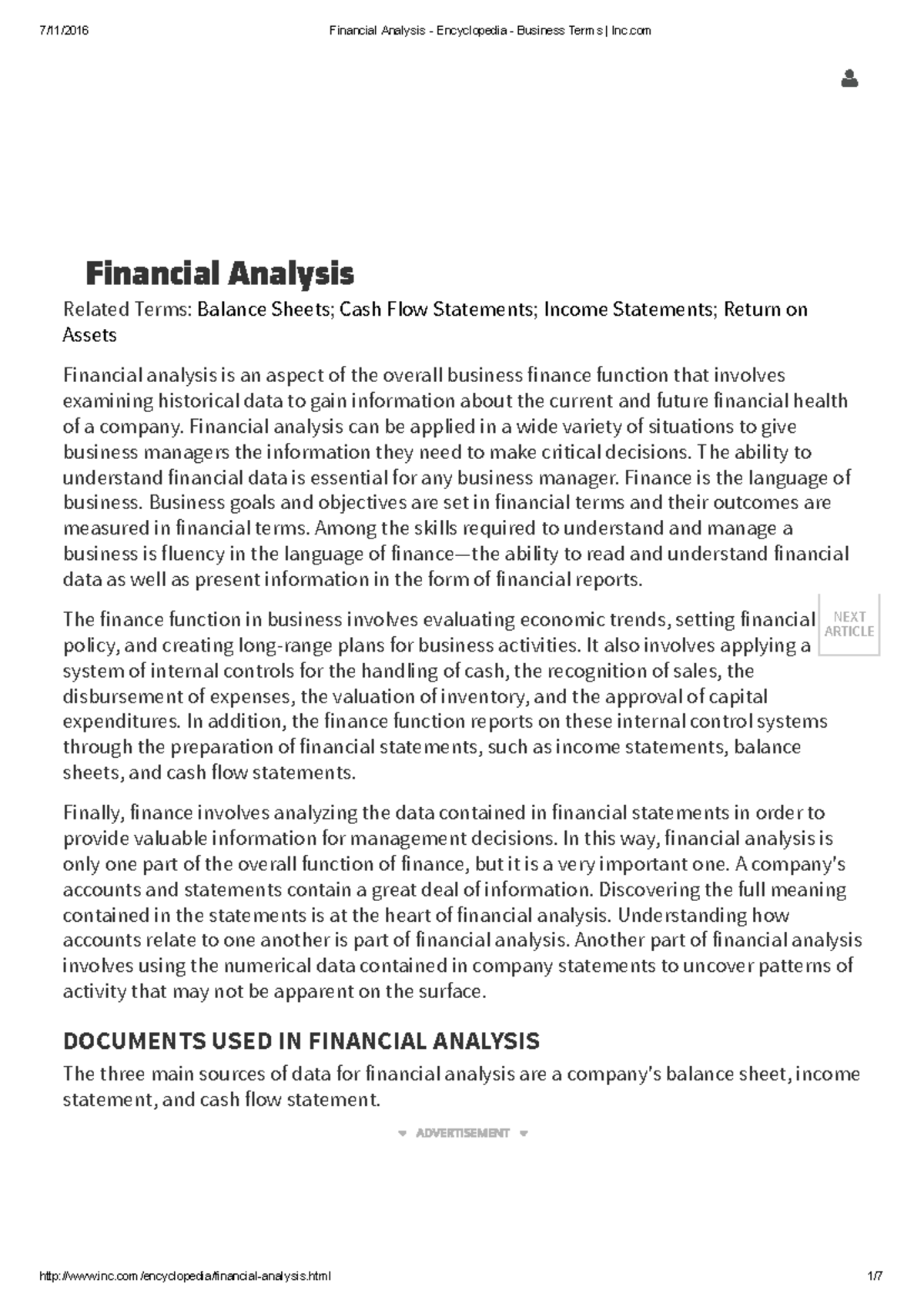 Session 2 Reading - finance material - Financial Analysis Related Terms ...