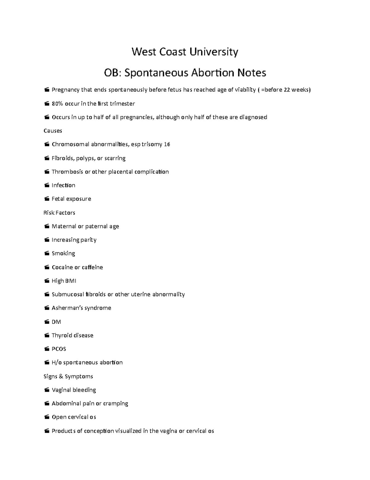 Spontaneous Abortion - Notes( Assessment, Nursing Interventions ...