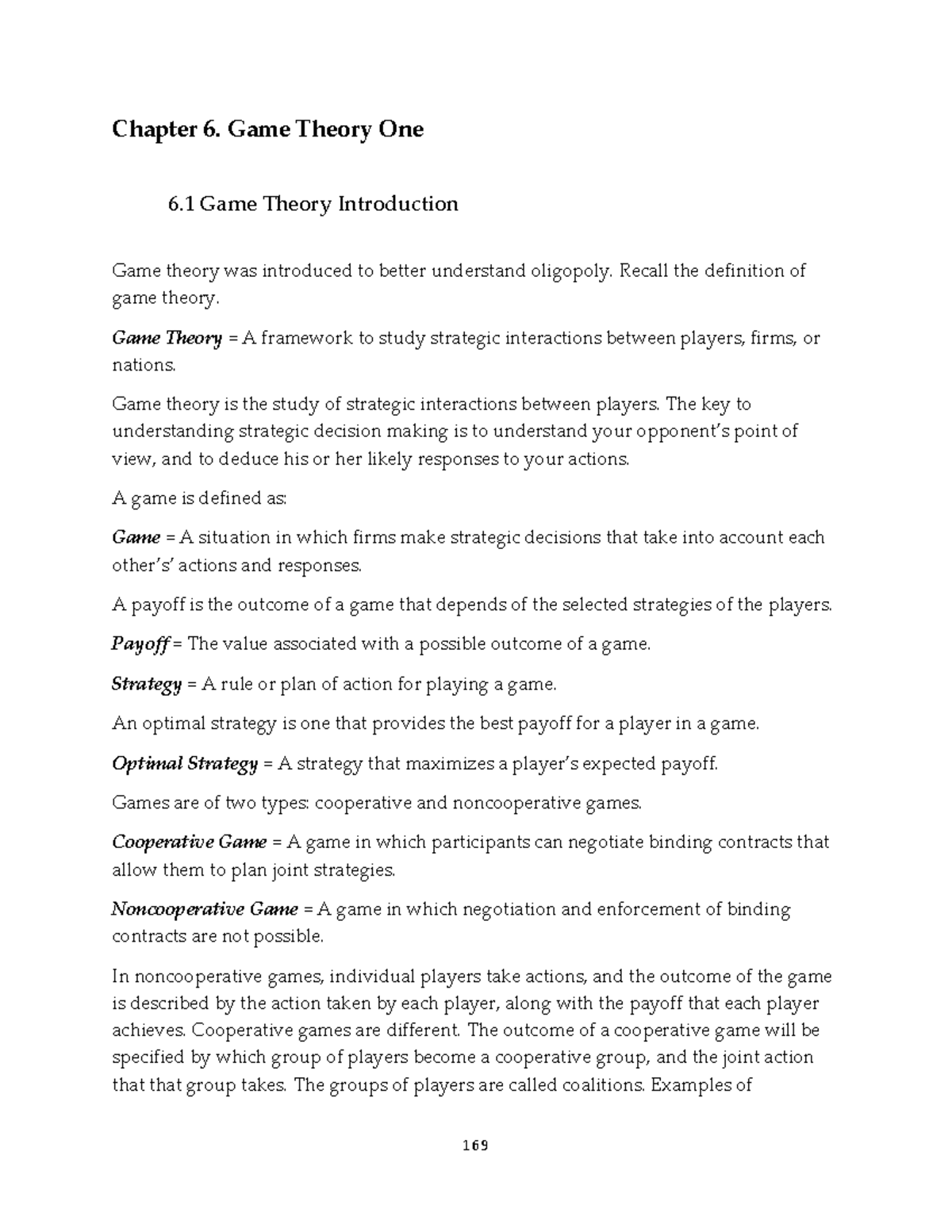 Chapter 6 Game Theory One reference material - Chapter 6. Game Theory ...