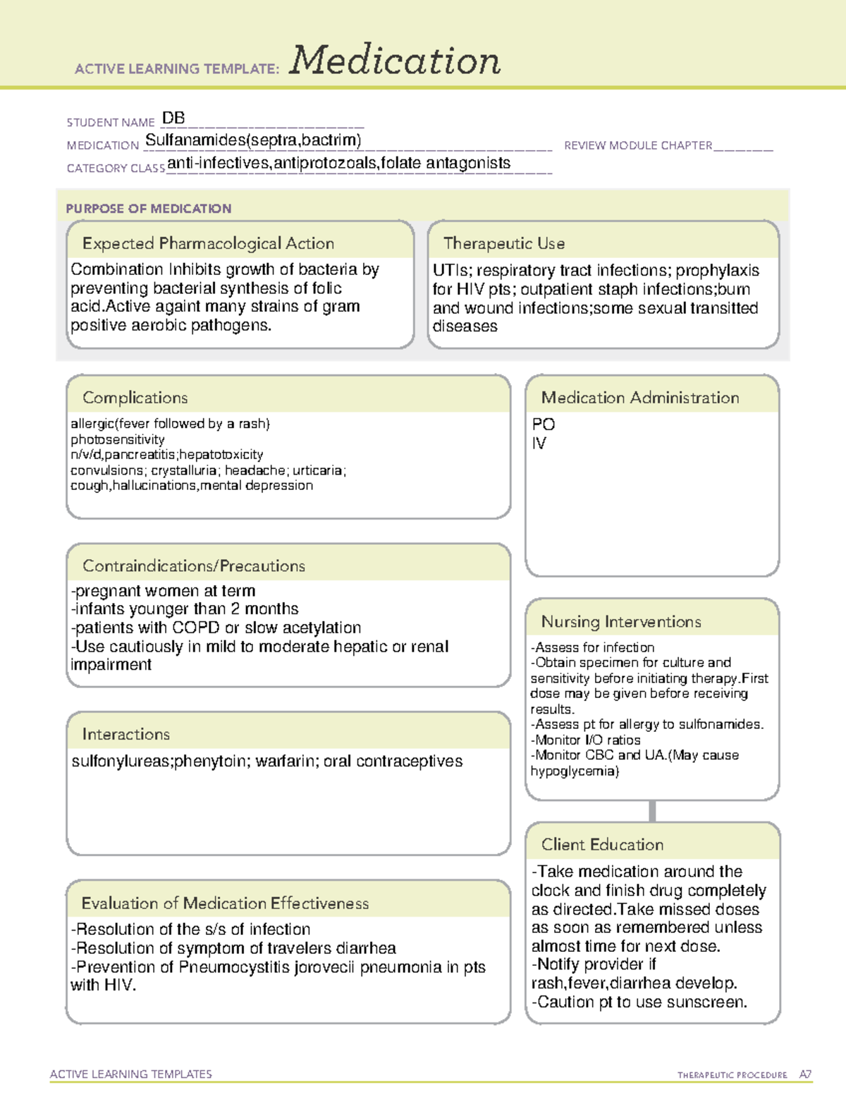 Sulfonamide week 3 drug card - ACTIVE LEARNING TEMPLATES TherapeuTic ...