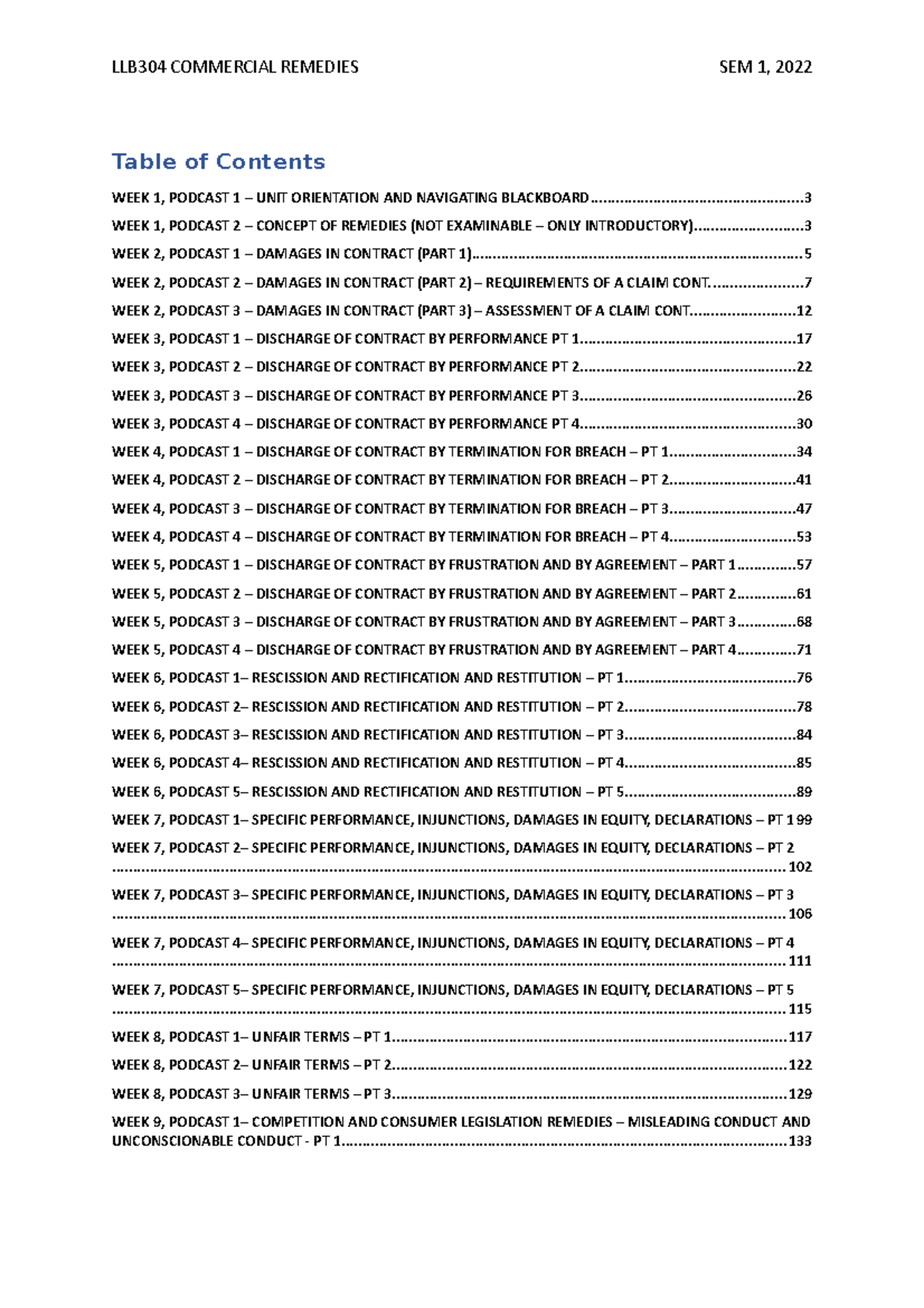 LLB304 Lecture Notes - Table of Contents WEEK 1, PODCAST 1 – UNIT ...