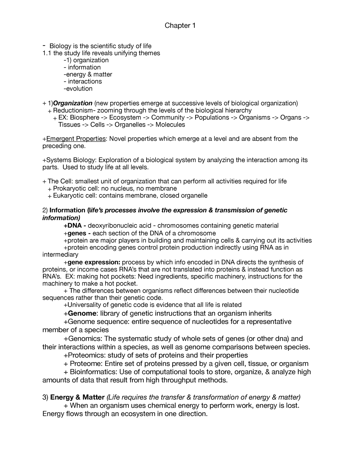 Bio 189 Ch.1 Notes - Biol 189 2021/2022 - Chapter 1 - Biology Is The ...