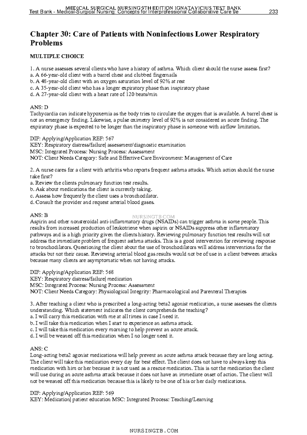 Chapter 30 Care of Patients with Noninfectious Lower Respiratory ...