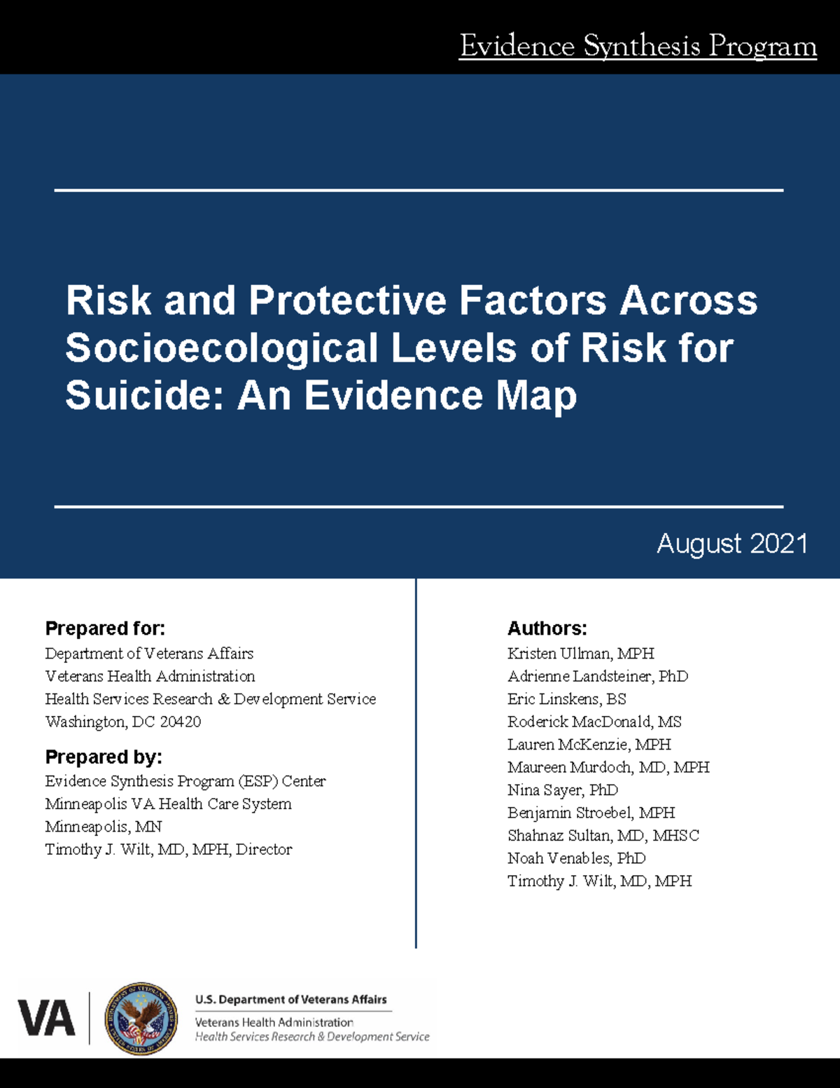 Risk-factors-suicide - August 2021 Prepared for: Department of Veterans ...