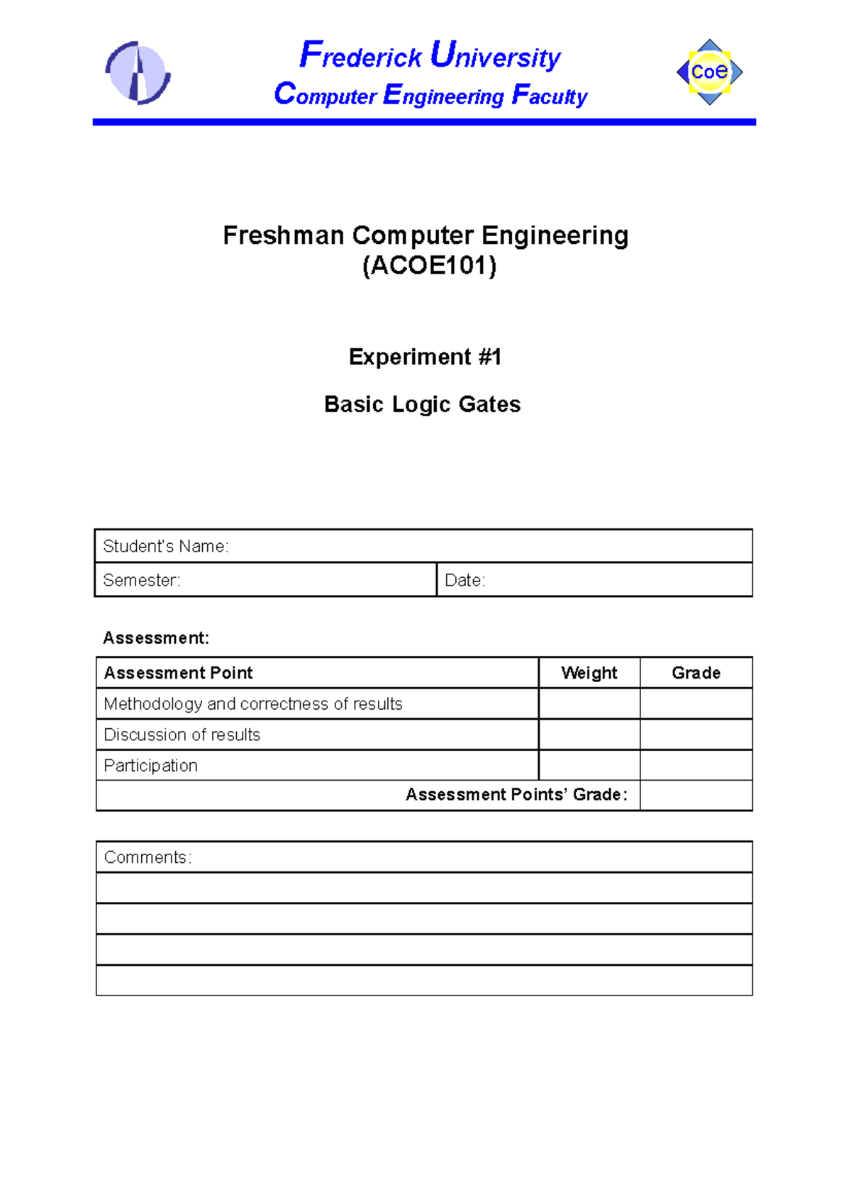 ACOE101lab1 - ELECTRONICS - Frederick University coe Computer ...