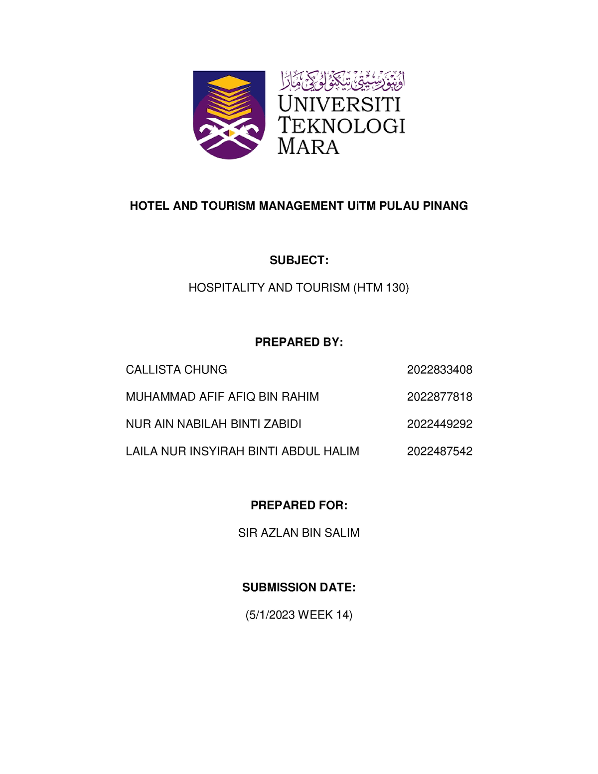 hotel and tourism management uitm