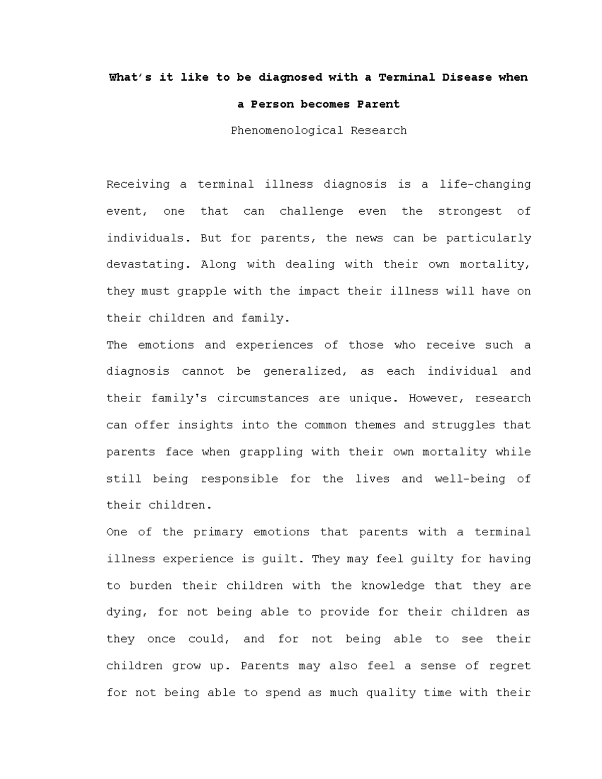 PR11 essay What’s it like to be diagnosed with a Terminal Disease