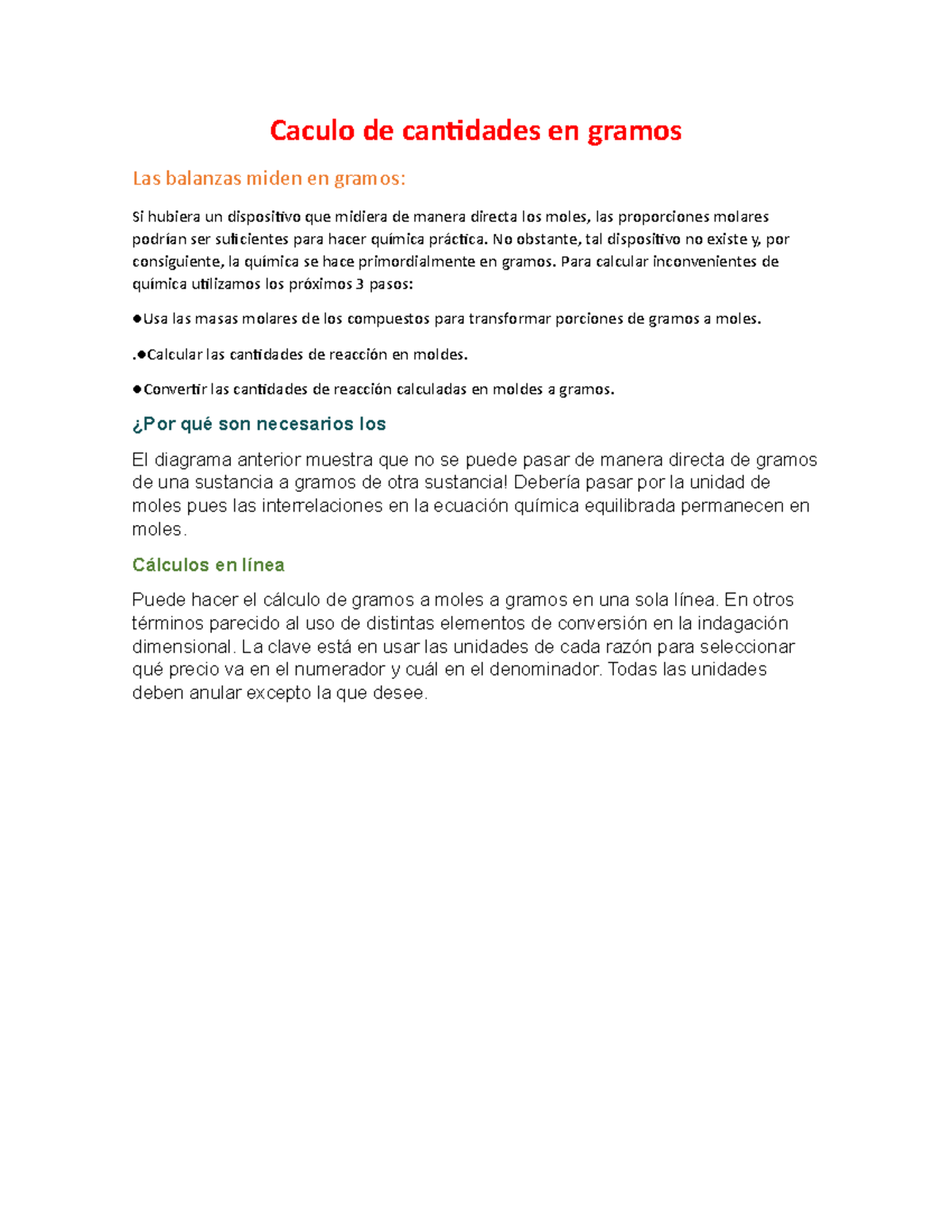 Quimica Tarea De Resumenes Muy Importantes Caculo De Cantidades En