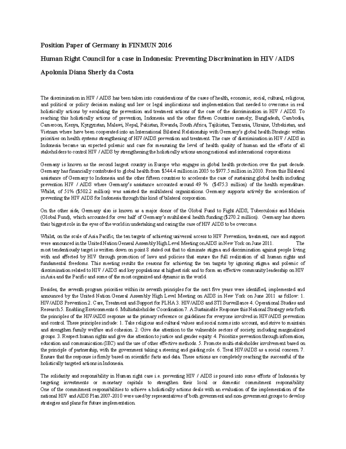 Position Paper of Germany in Finmun 2016 - Position Paper of Germany in ...