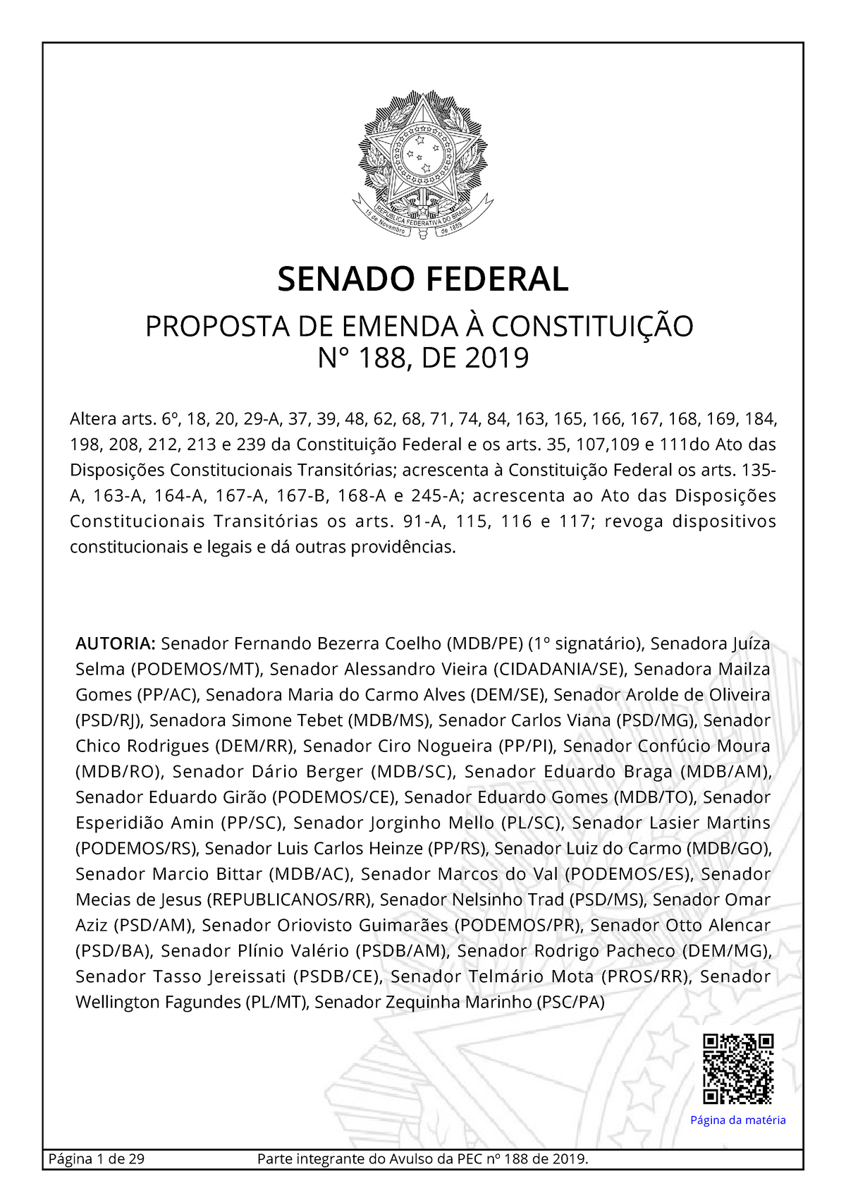 PEC 188-2019 Proposta Original - ####### SENADO FEDERAL PROPOSTA DE ...