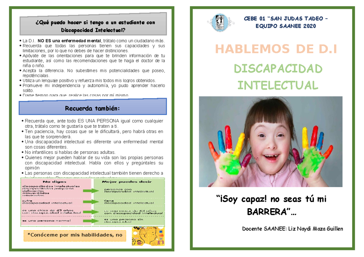 DIS. INTELECTUAL - CEBE 01 “SAN JUDAS TADEO – EQUIPO SAANEE 2020 “¡Soy ...
