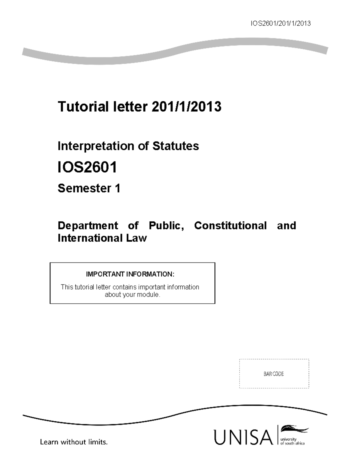 Tutorial letter 201 2013 - Tu Inte IO Sem Dep Inte This utoria erpre ...