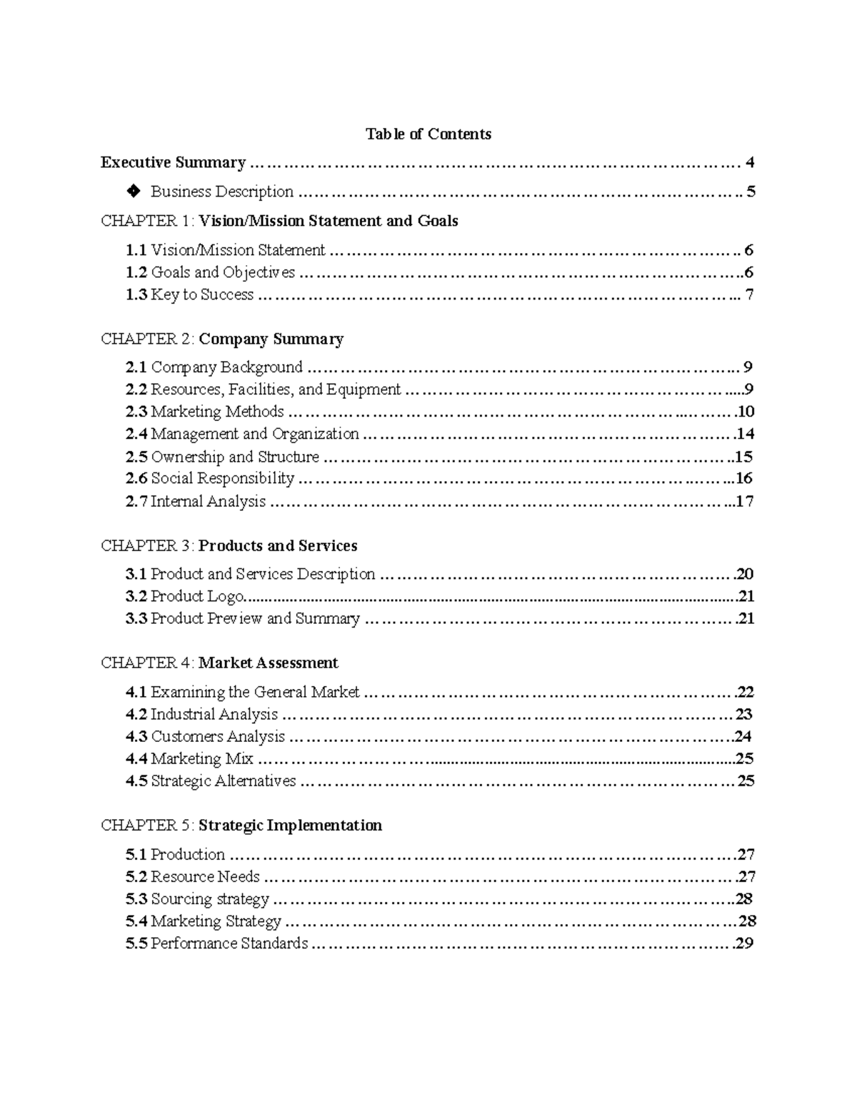 Feasibility Study (Asclepius Nutrition) - Table of Contents Executive ...