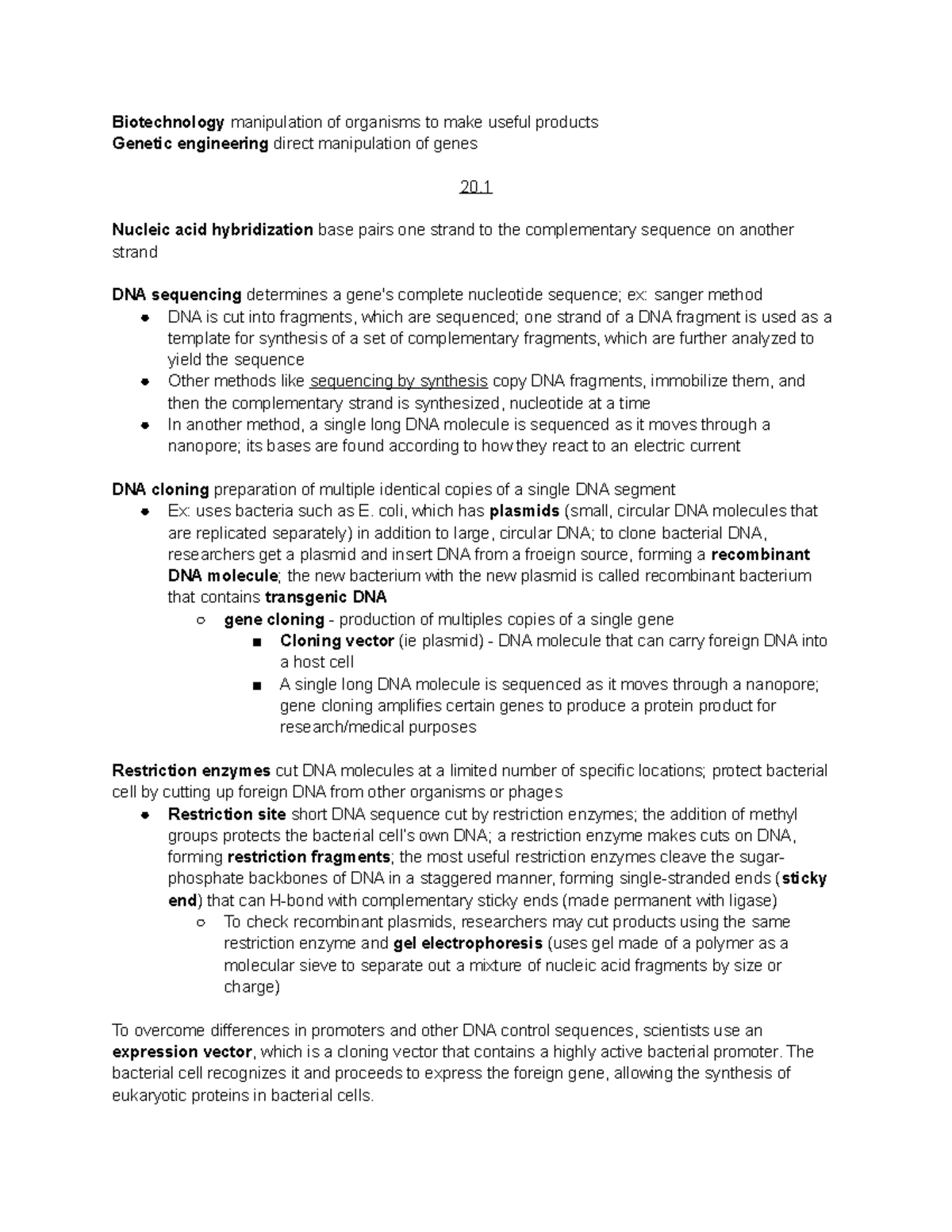 Chapter 20 - Notes - Biotechnology manipulation of organisms to make ...