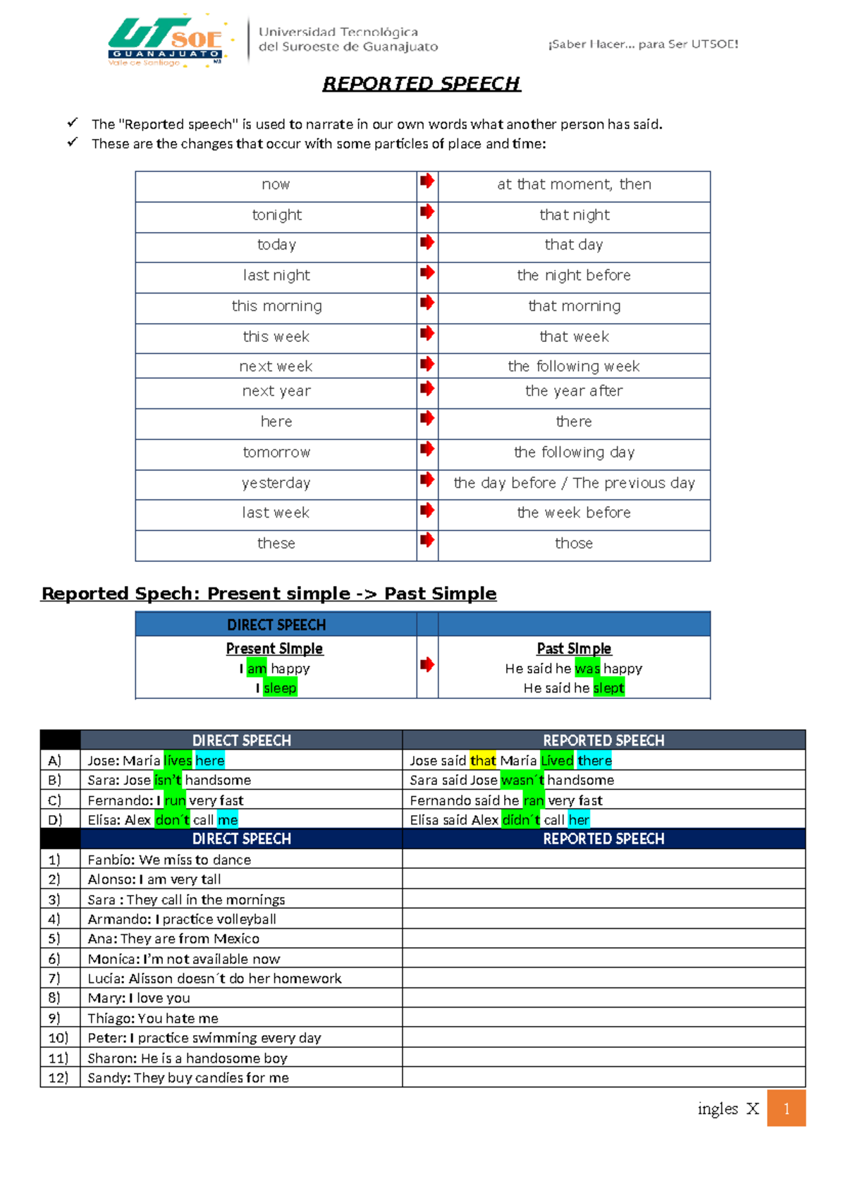 Portafolio X - UI - Week 5 - REPORTED SPEECH The 