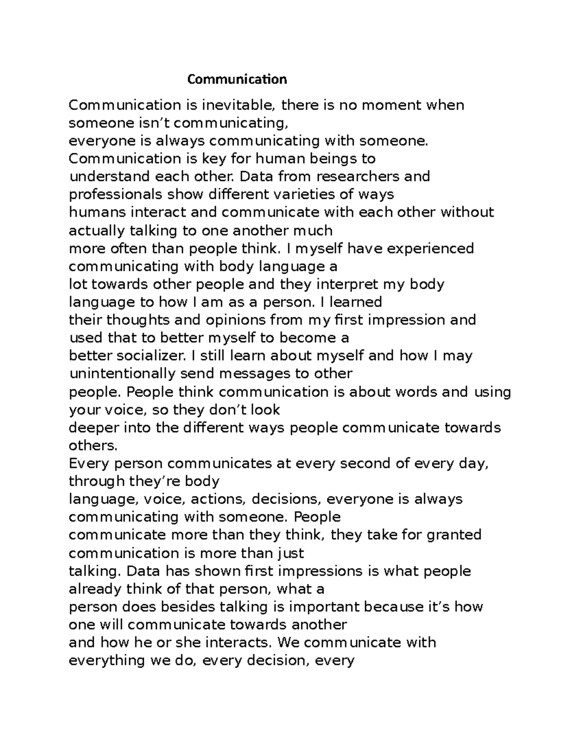 Document 49 - Essay - Communication Communication Is Inevitable, There ...