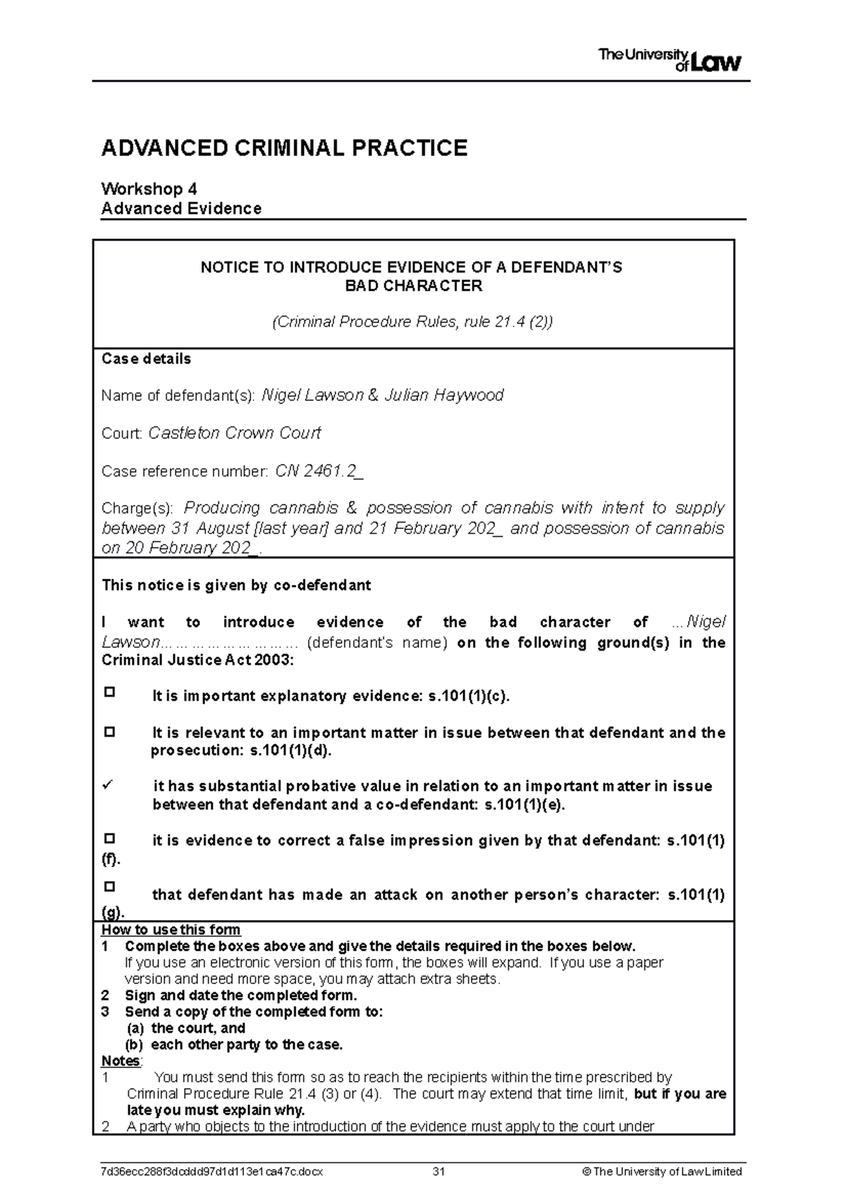 1920 acp ws04 ce02 bad character notice - ADVANCED CRIMINAL PRACTICE ...