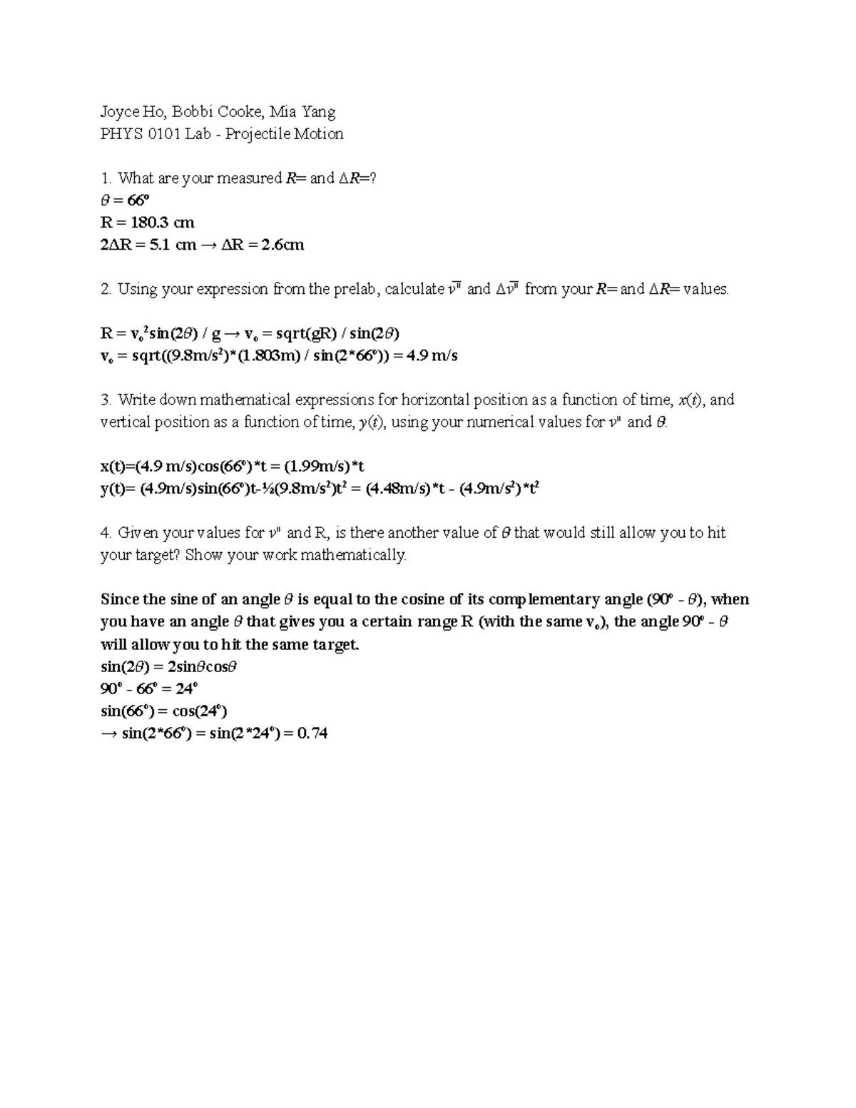 lab report projectile motion assignment