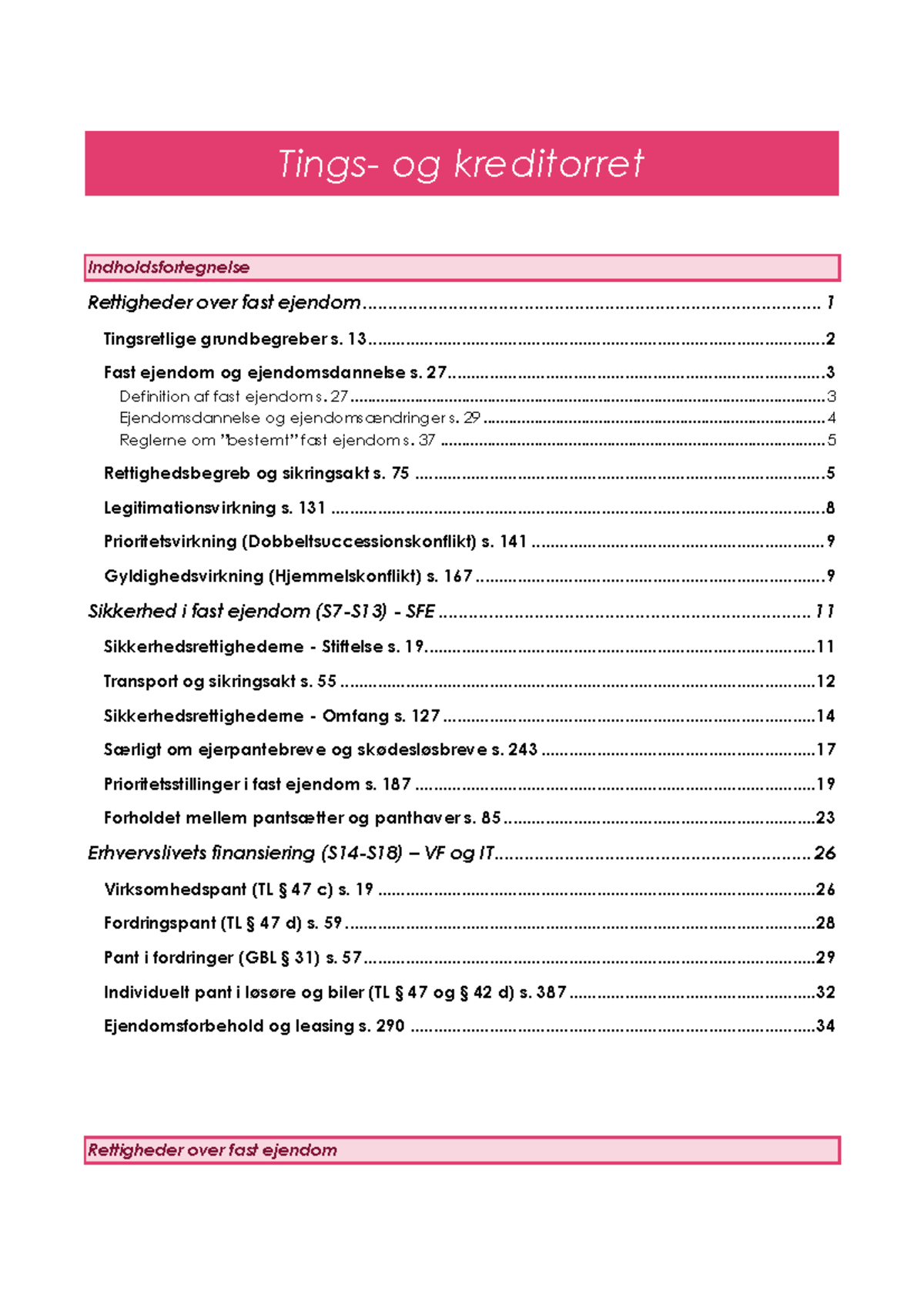 Tings- Og Kreditorret Eksamensnoter - Tings- Og Kreditorret Rettigheder ...