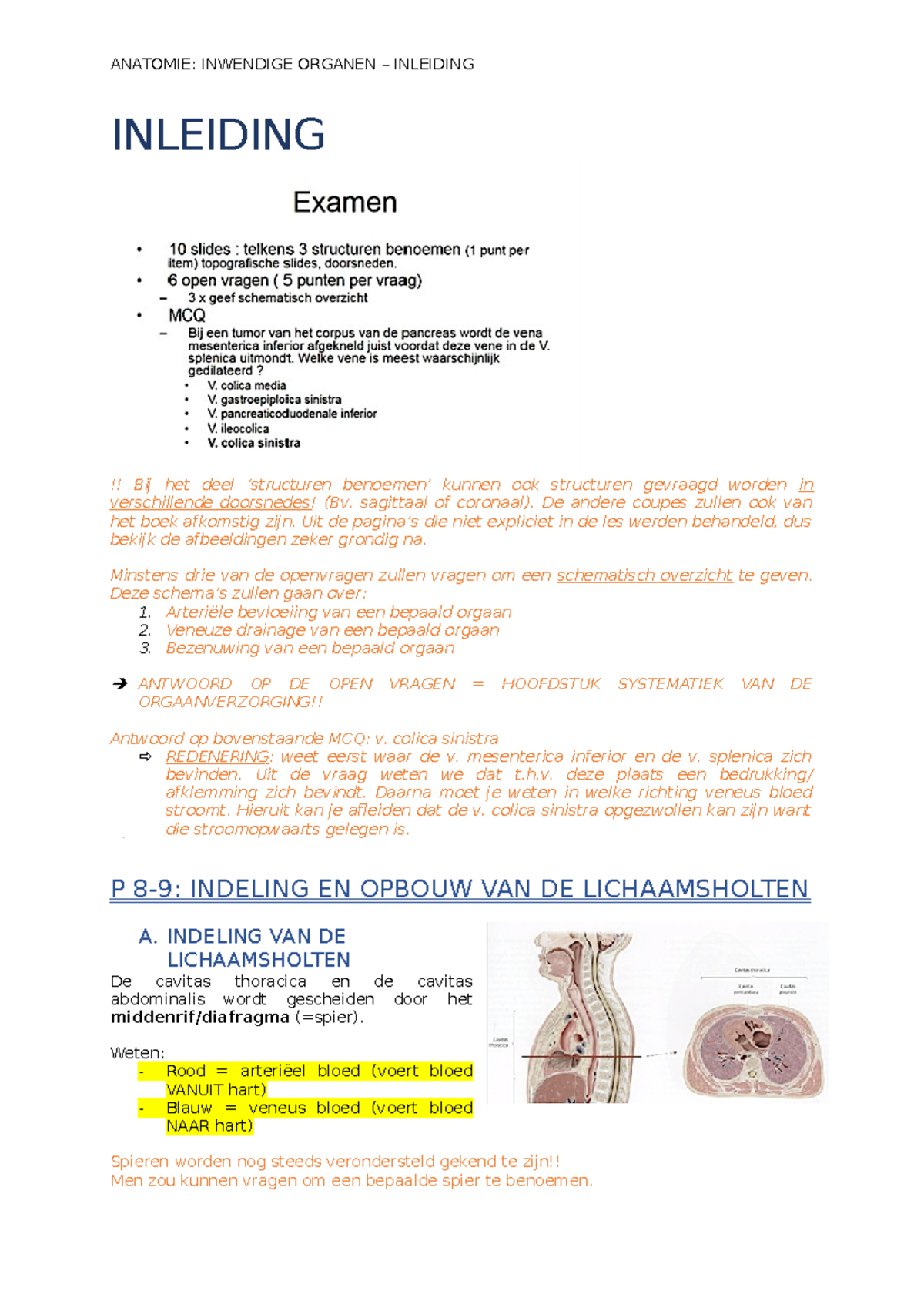 Les 1 Inleiding - ANATOMIE: INWENDIGE ORGANEN INLEIDING INLEIDING ...